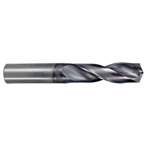 5 mm Dia. × 5 mm Shank × 26 mm Flute Length × 63 mm OAL, 3xD, 142°, AlTiN, 2 Flute, External Coolant, Round Solid Carbide Drill